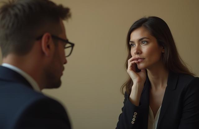 Two people engaged in a professional interview setting