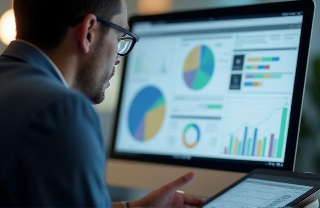 Person analyzing survey data and charts